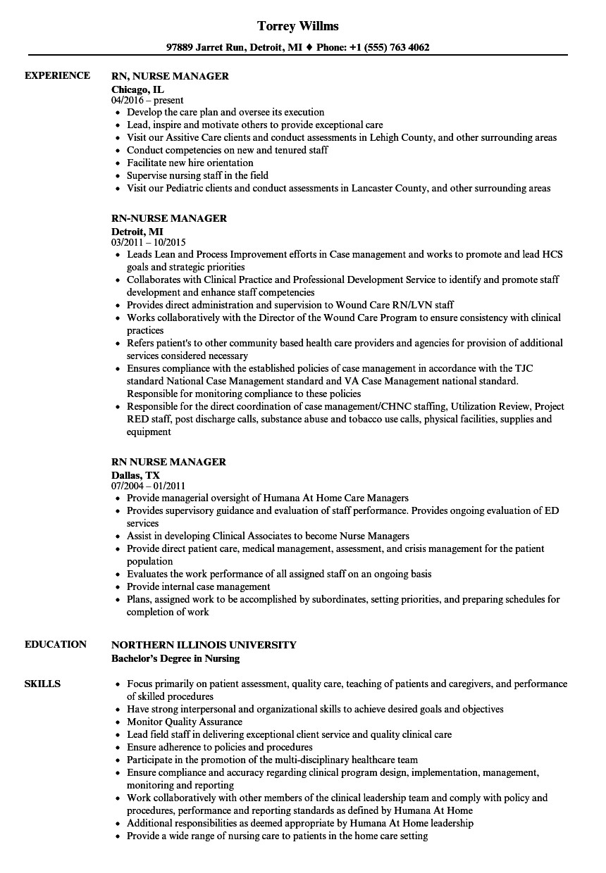 nurse manager resume sample