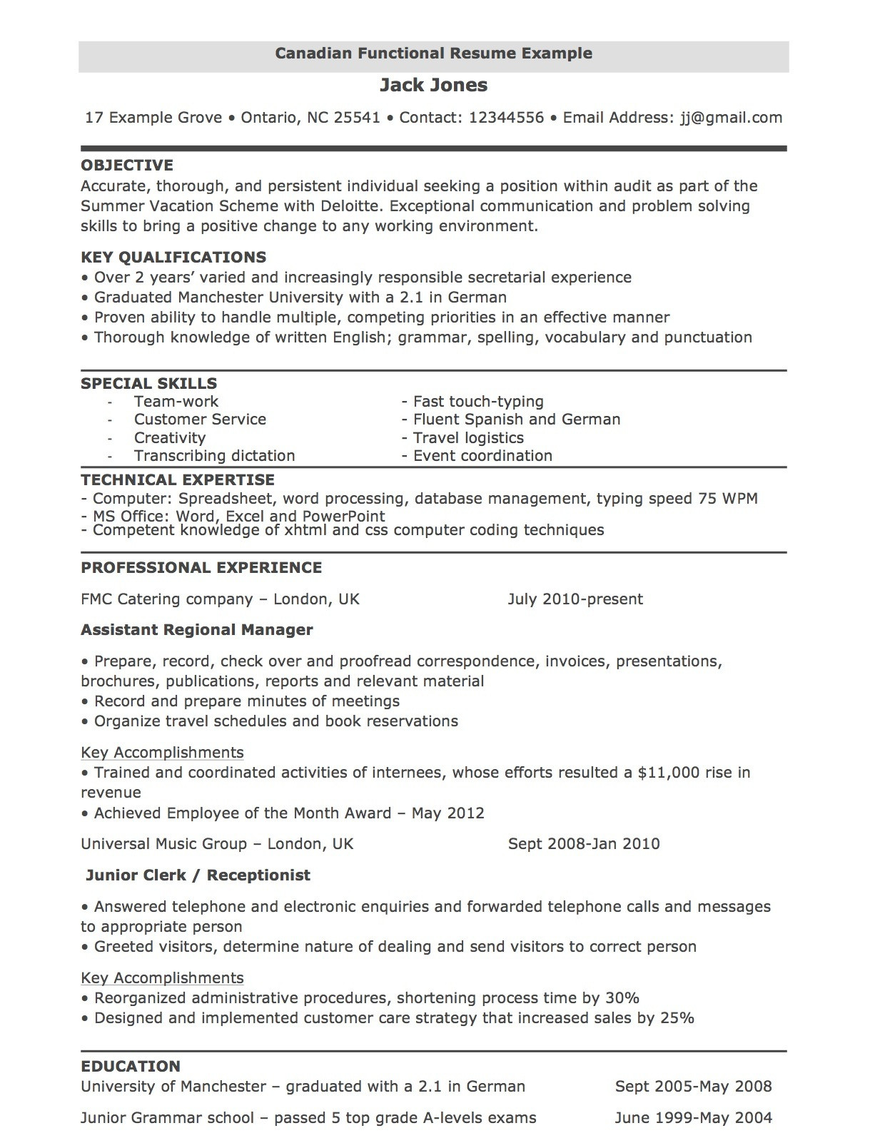 canadian resume template word
