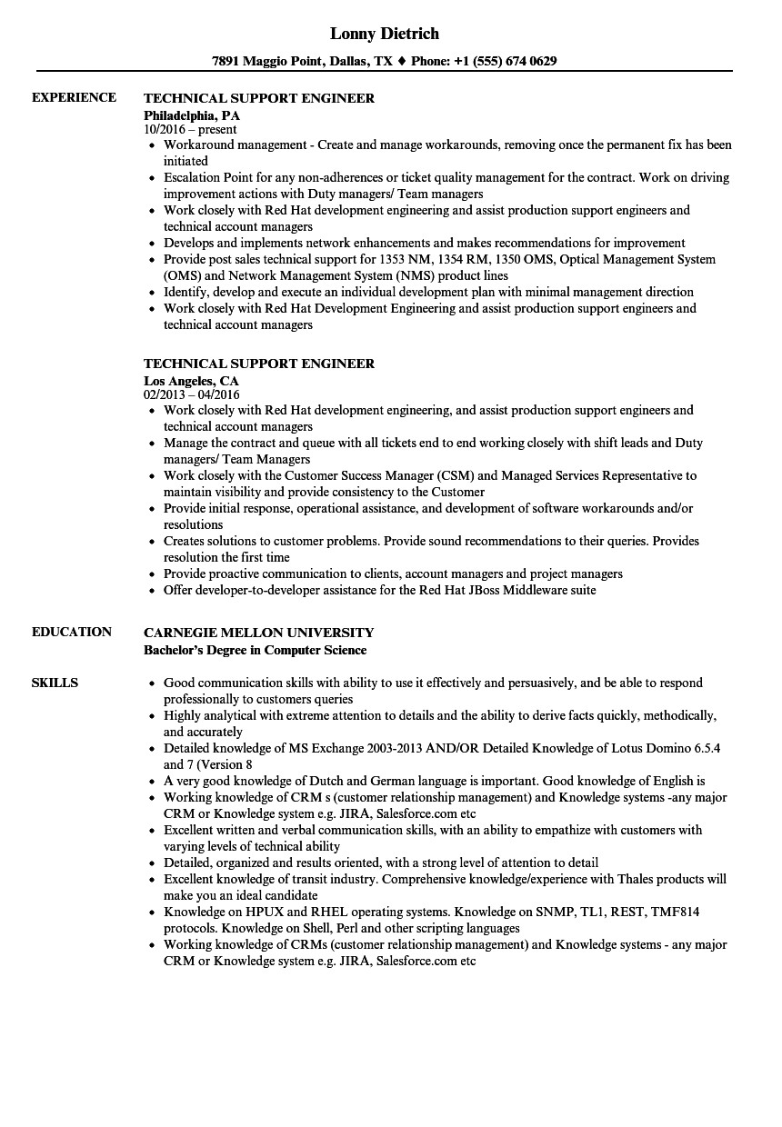 l1 support engineer resume