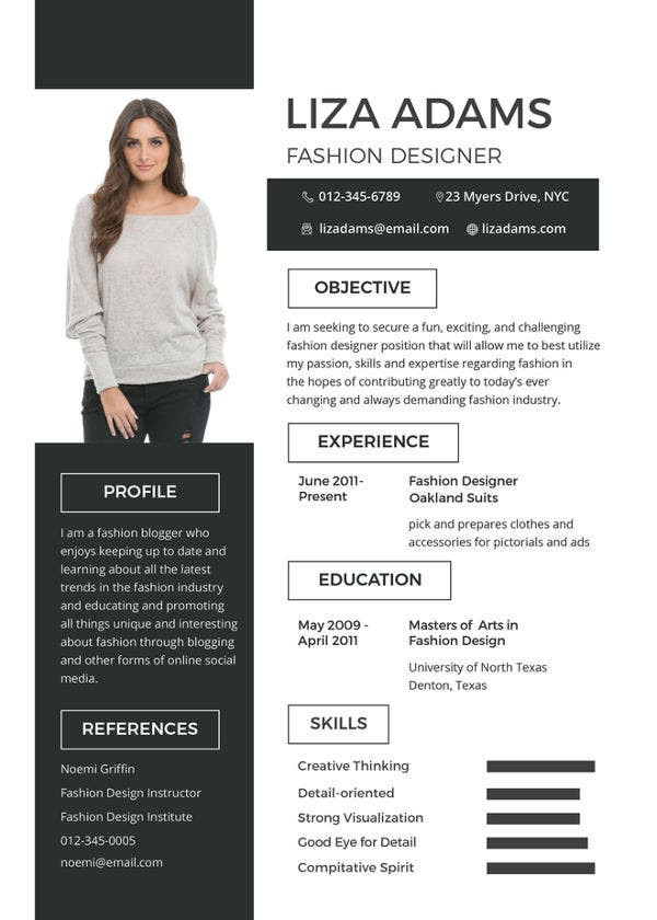 fashion designer resume