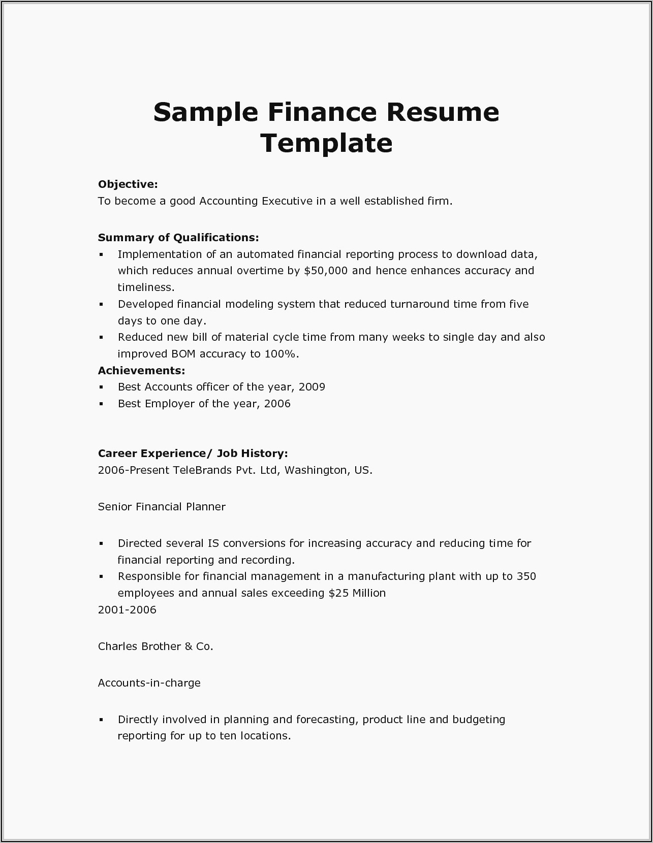 sample resume for mba freshers in finance