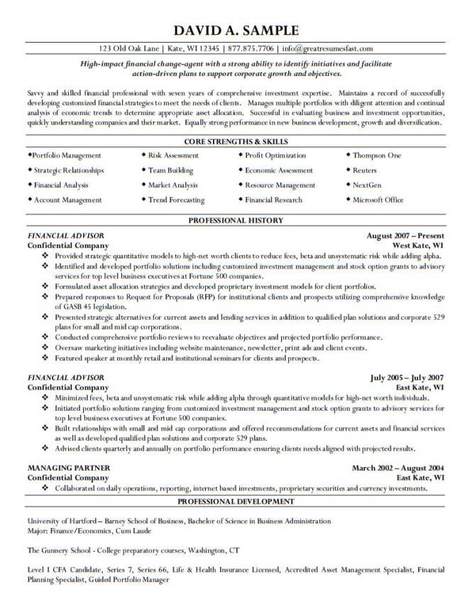 financial advisor resume sample