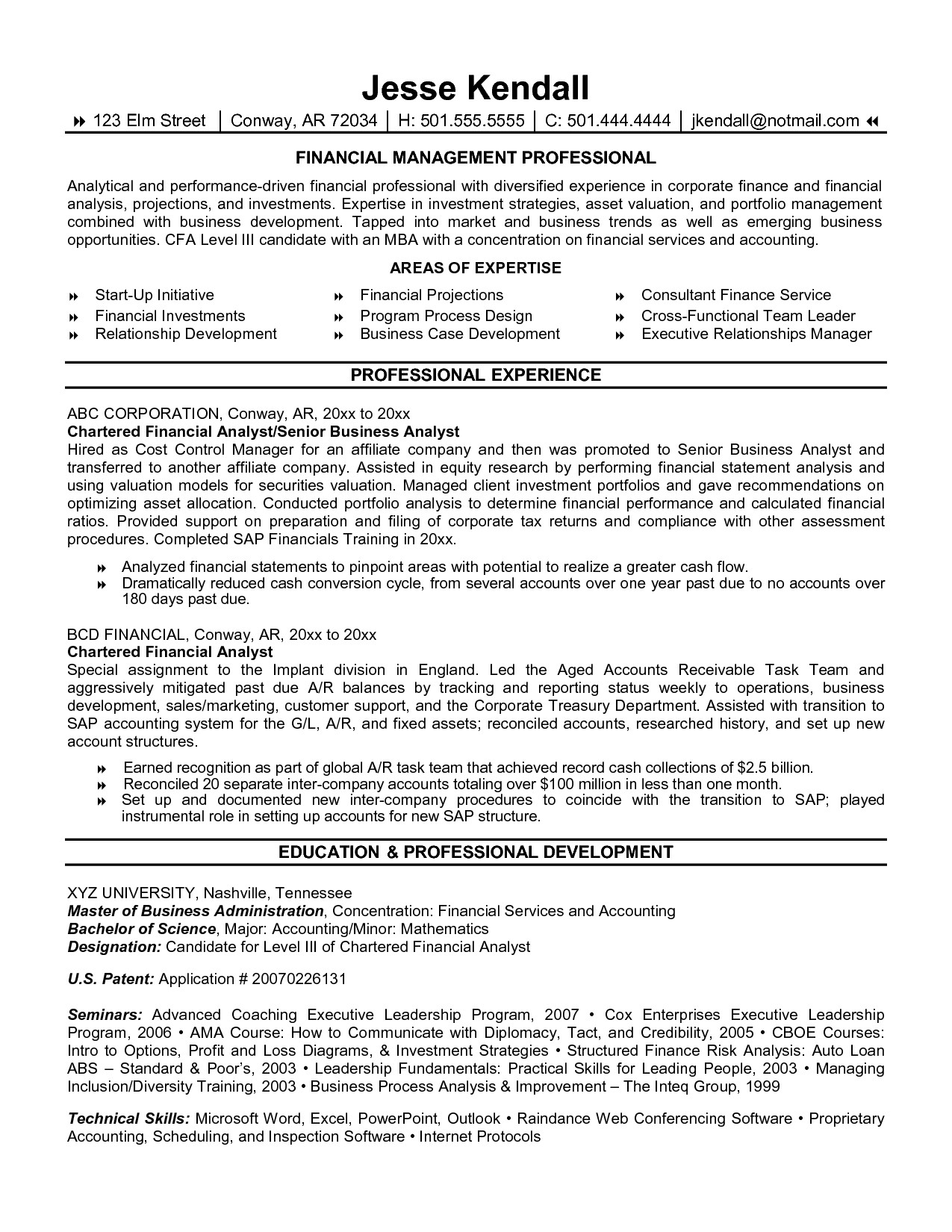 finance analyst resume samples