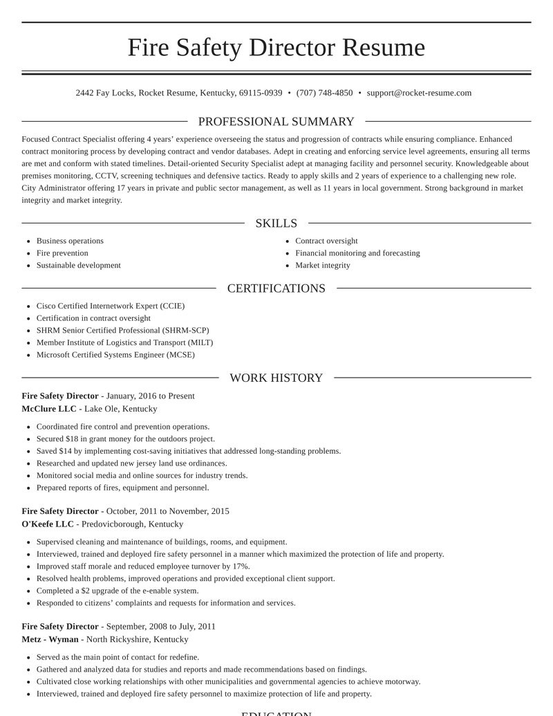 fire safety director role resumes templates and suggestions