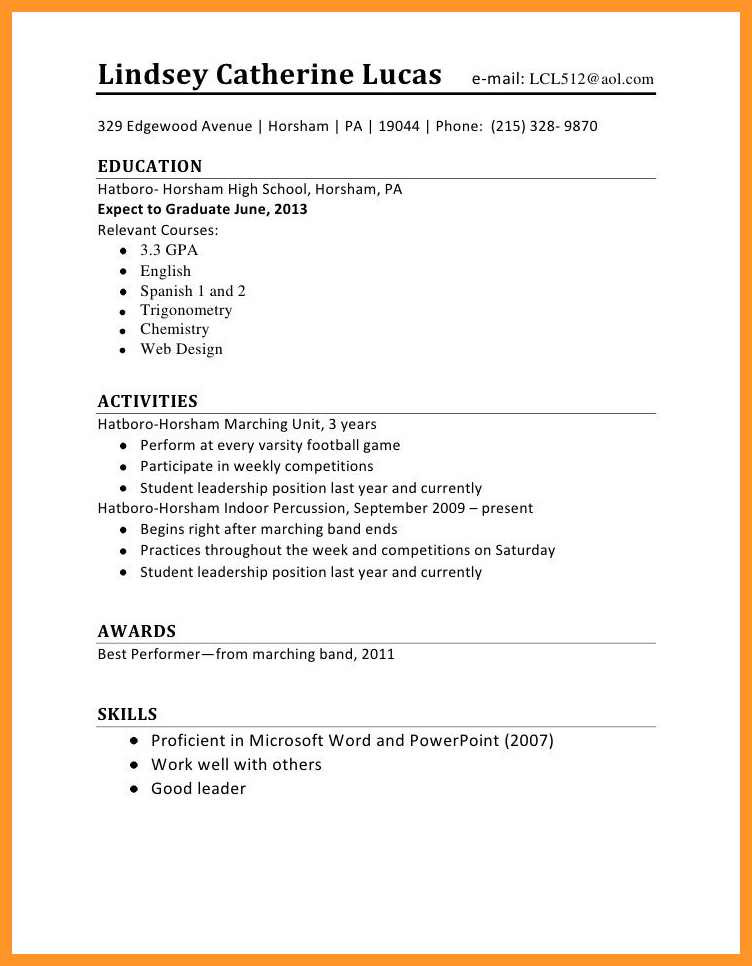 resume format for job application first time