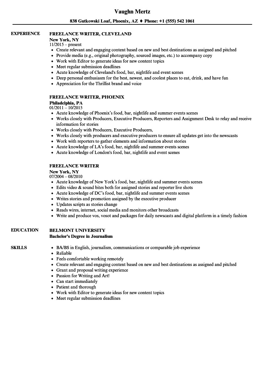 freelance writer resume template