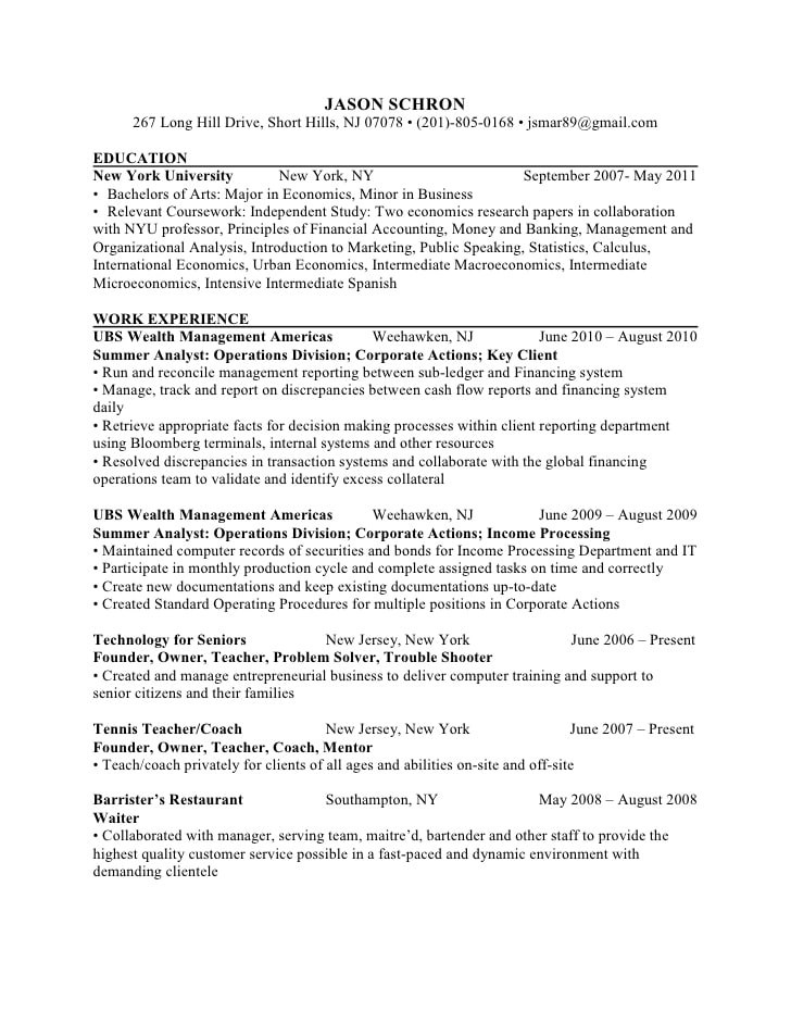 resume nyu graduate economics business