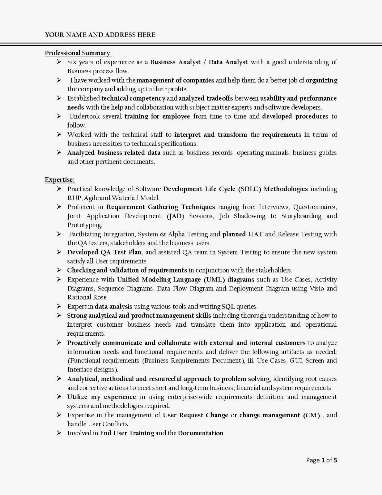 h1b resume sample