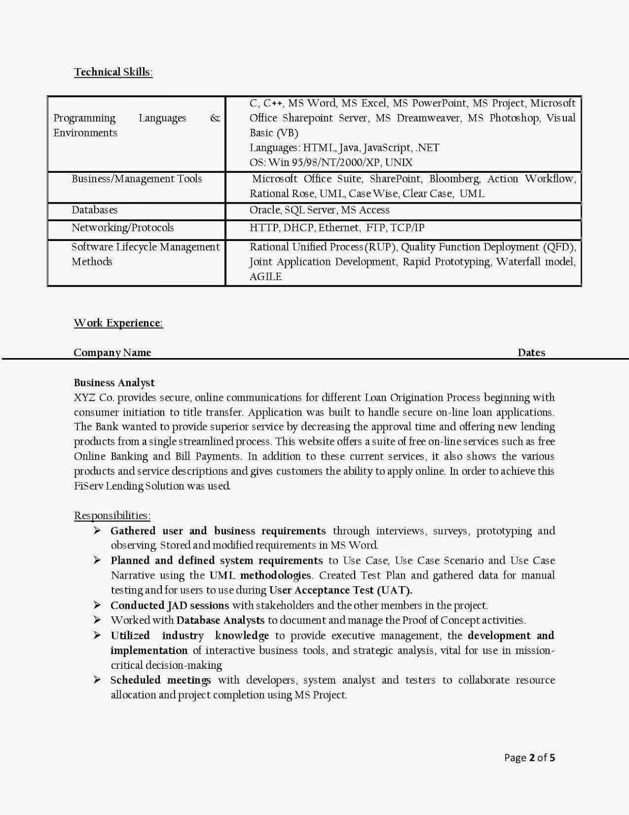 h1b resume sample