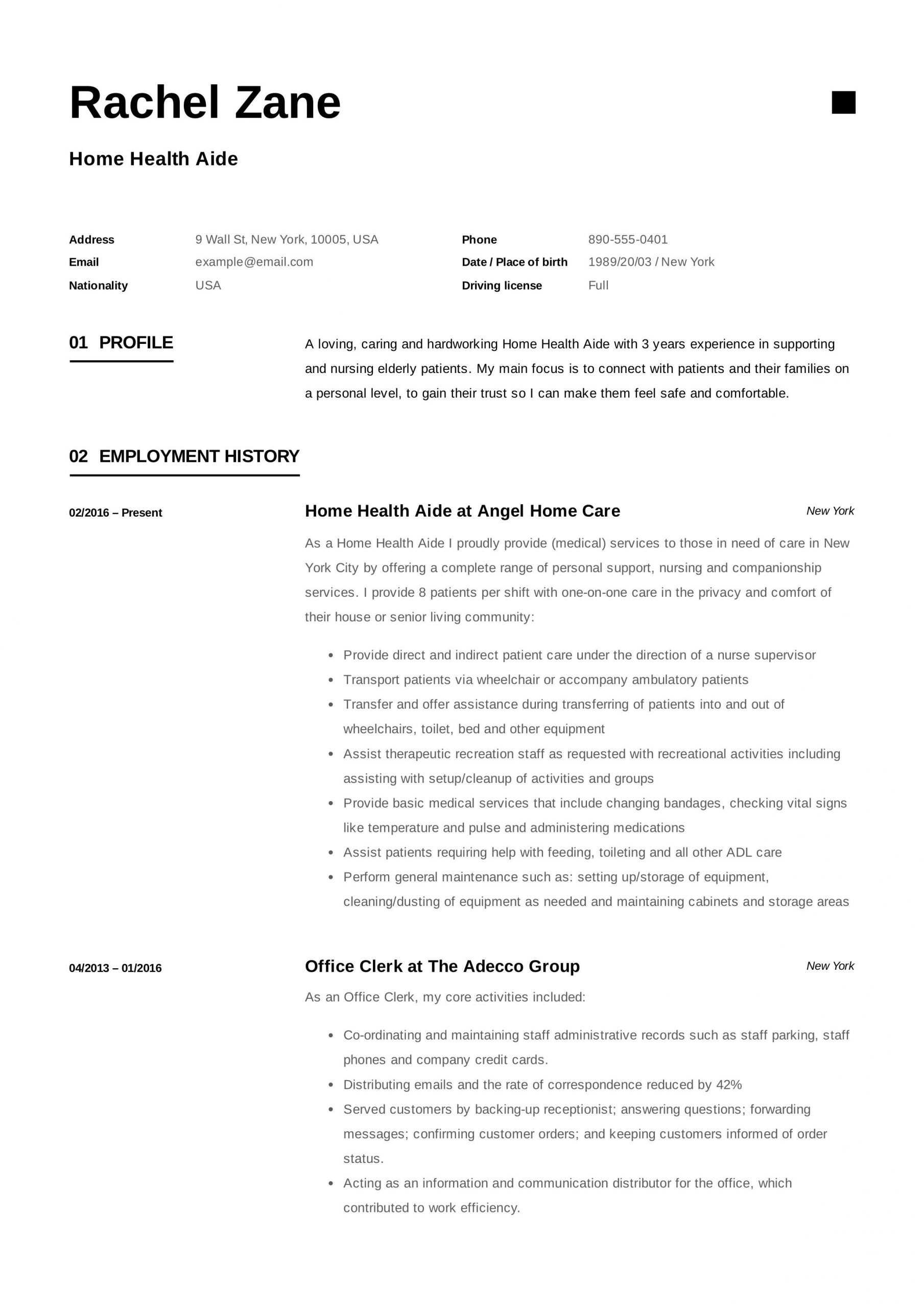 home health aide resume examples