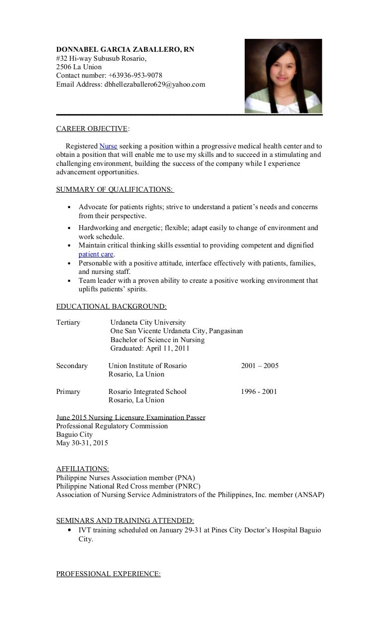 sample resume for fresh graduate nurses