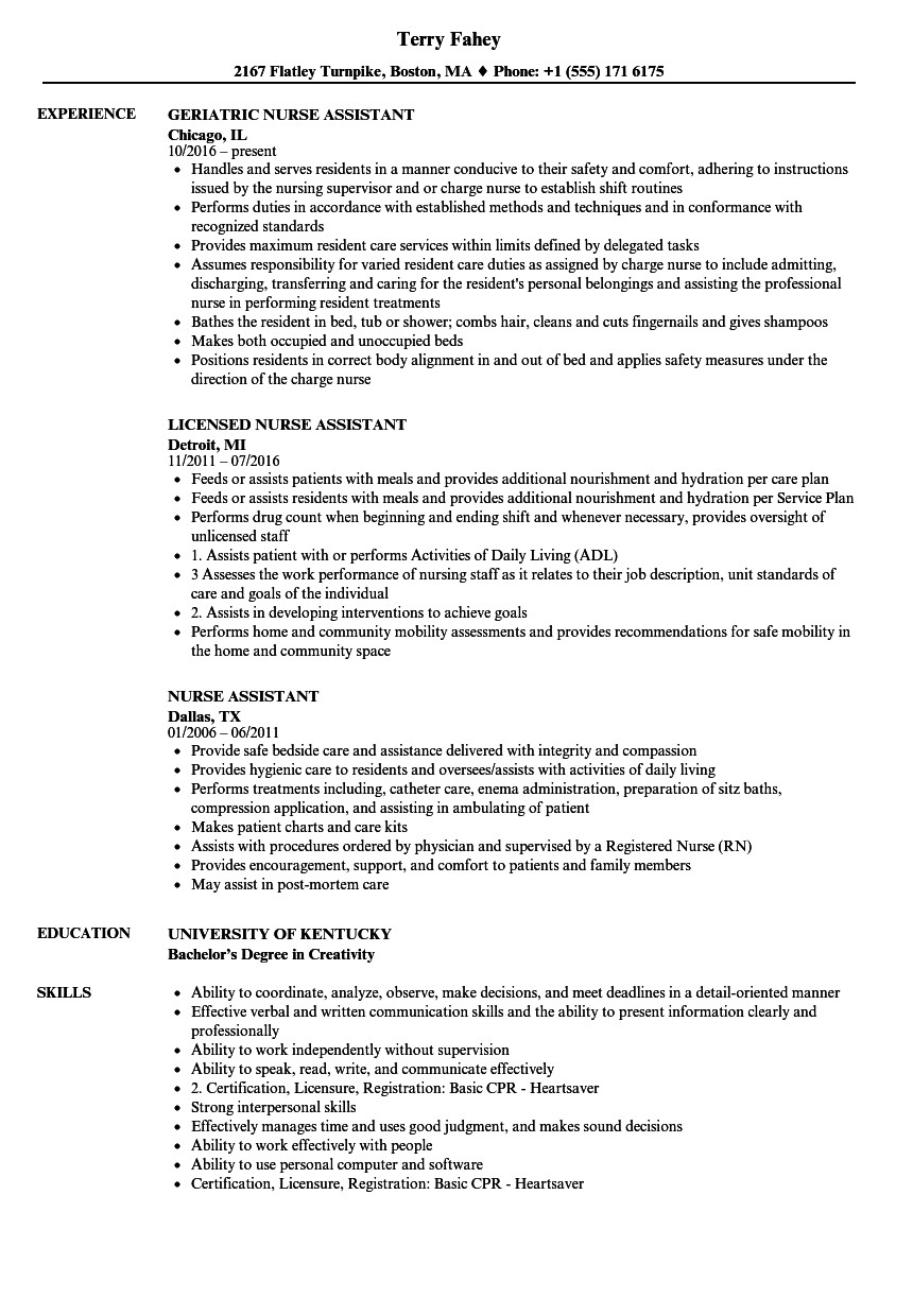 nurse assistant resume sample