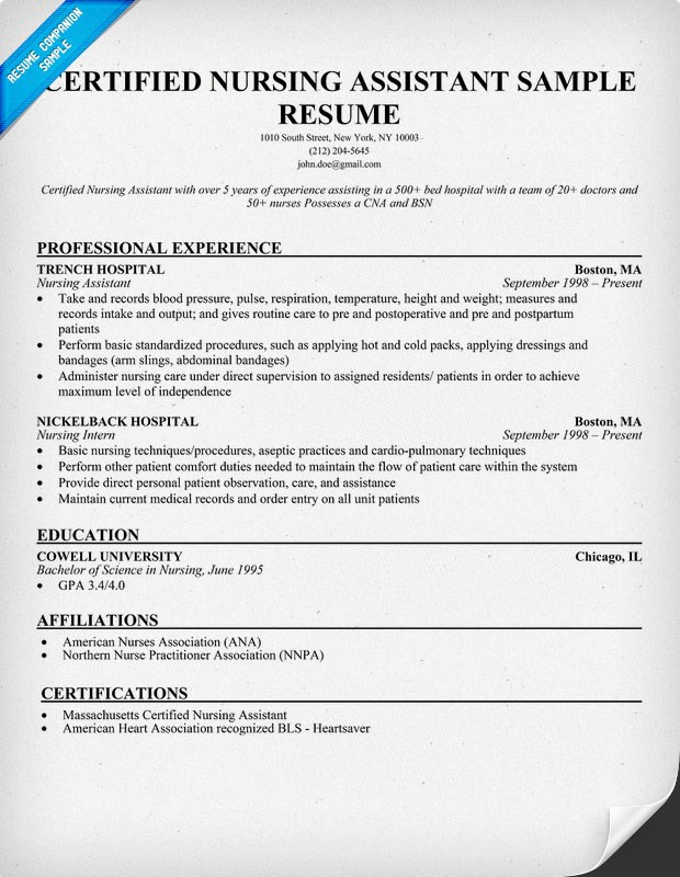 resume sample for nursing assistant