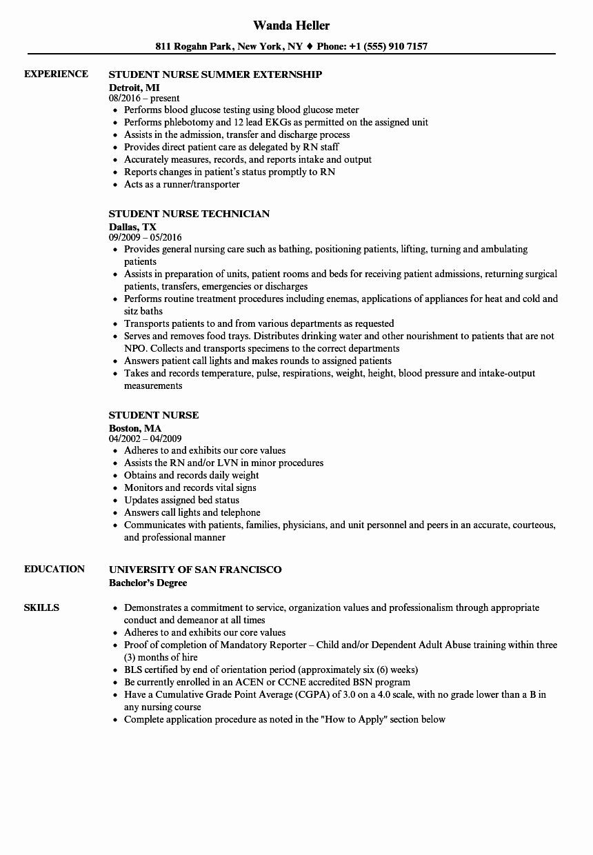 nursing student resume for externship