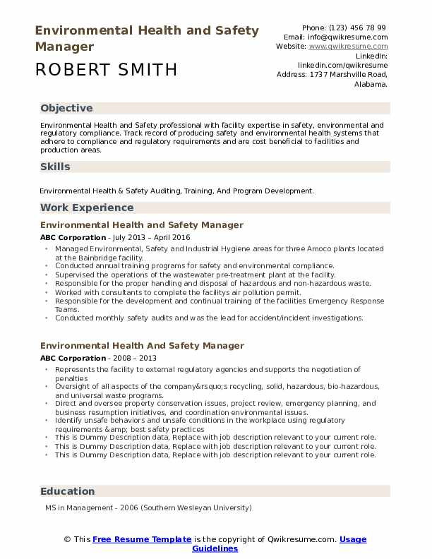 environmental health and safety manager