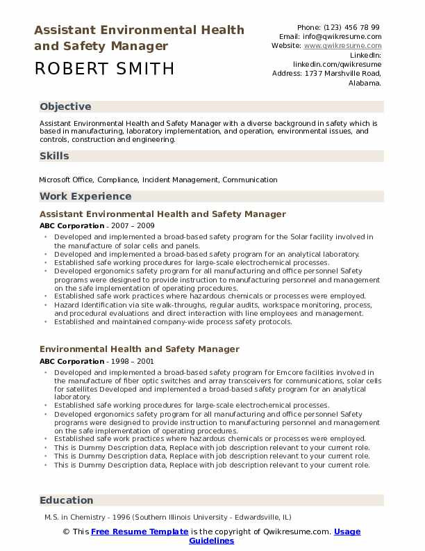 environmental health and safety manager