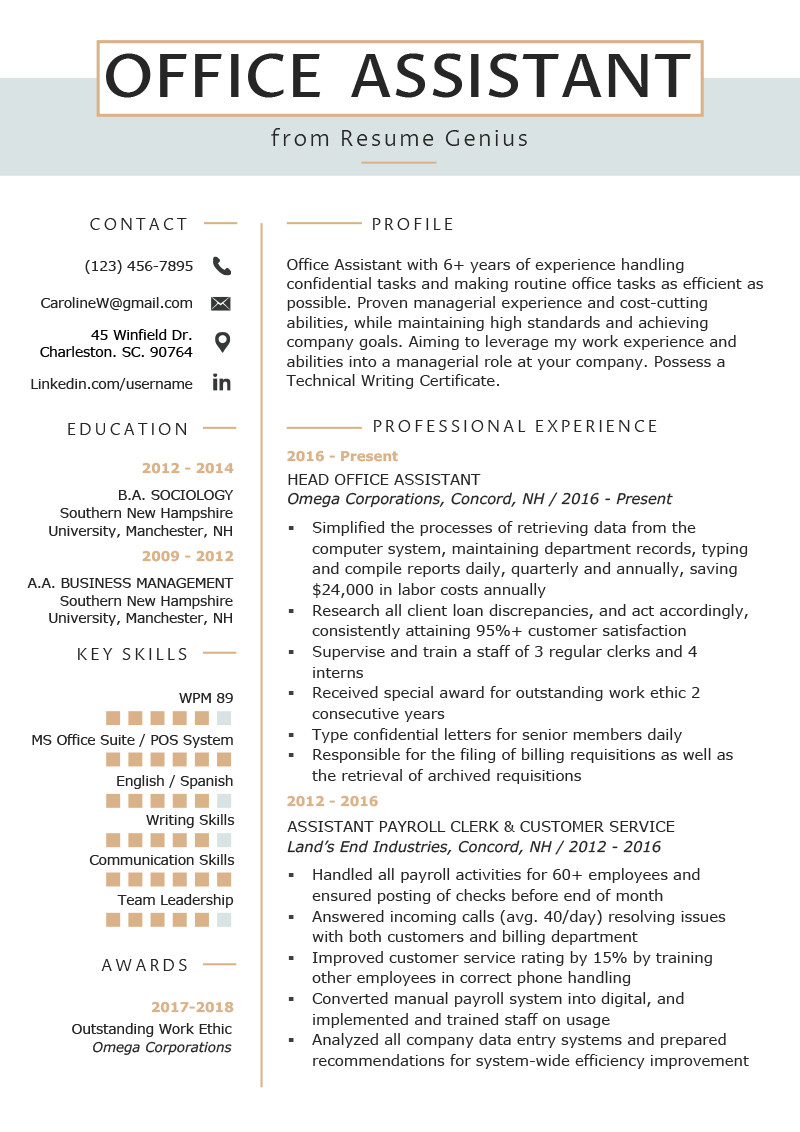 office assistant resume example