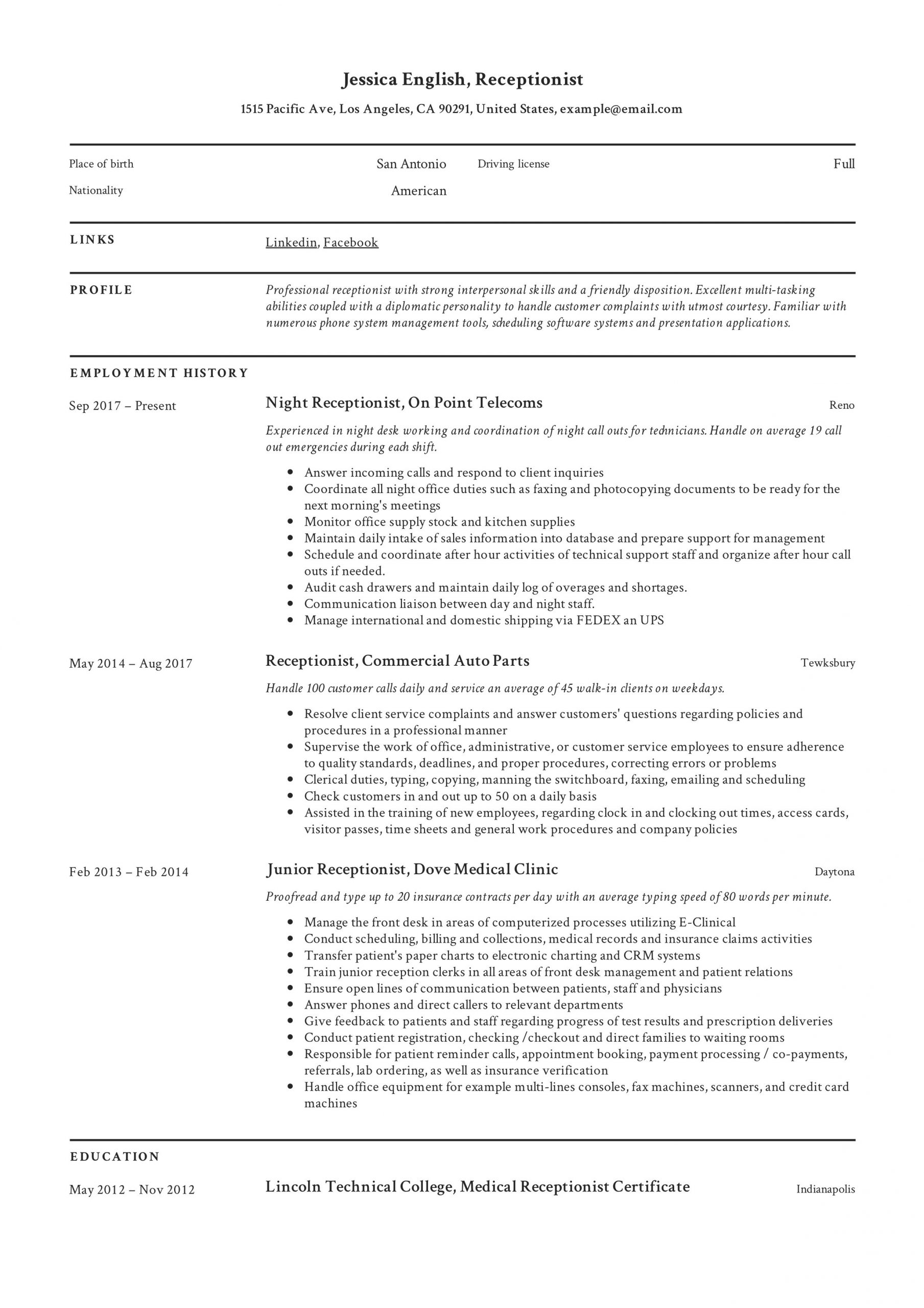 administrative receptionist resume sampleml