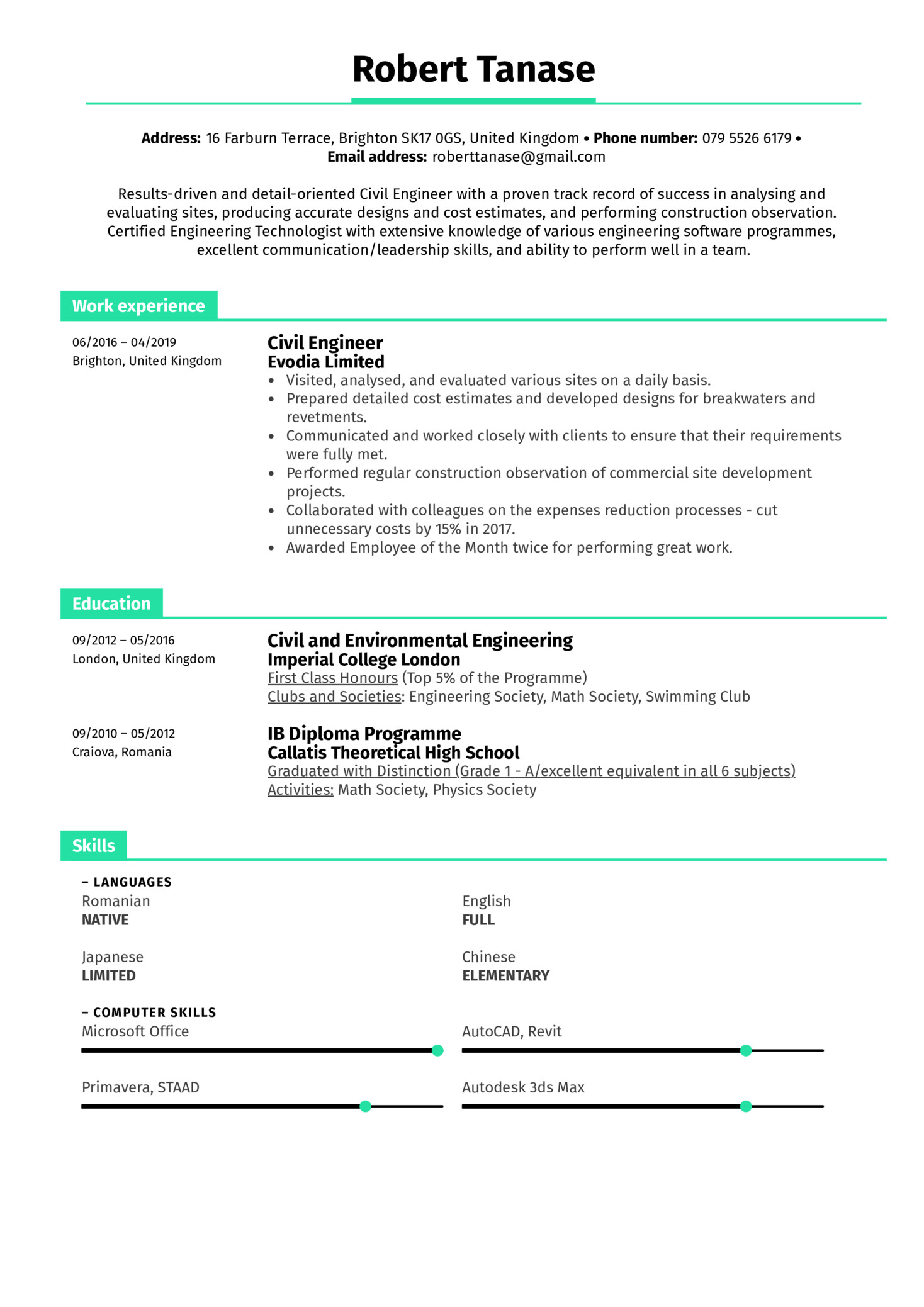 civil engineer resume sample
