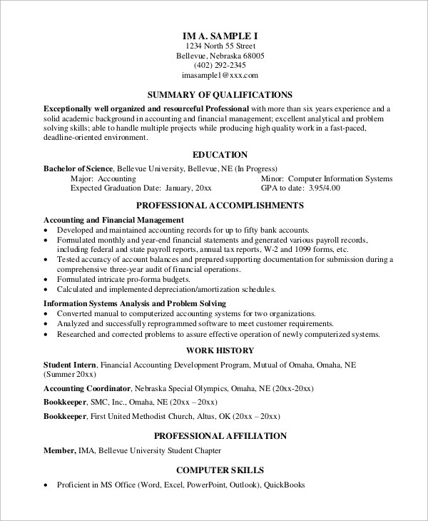 sample professional resume