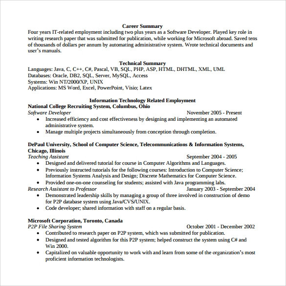 software developer resume