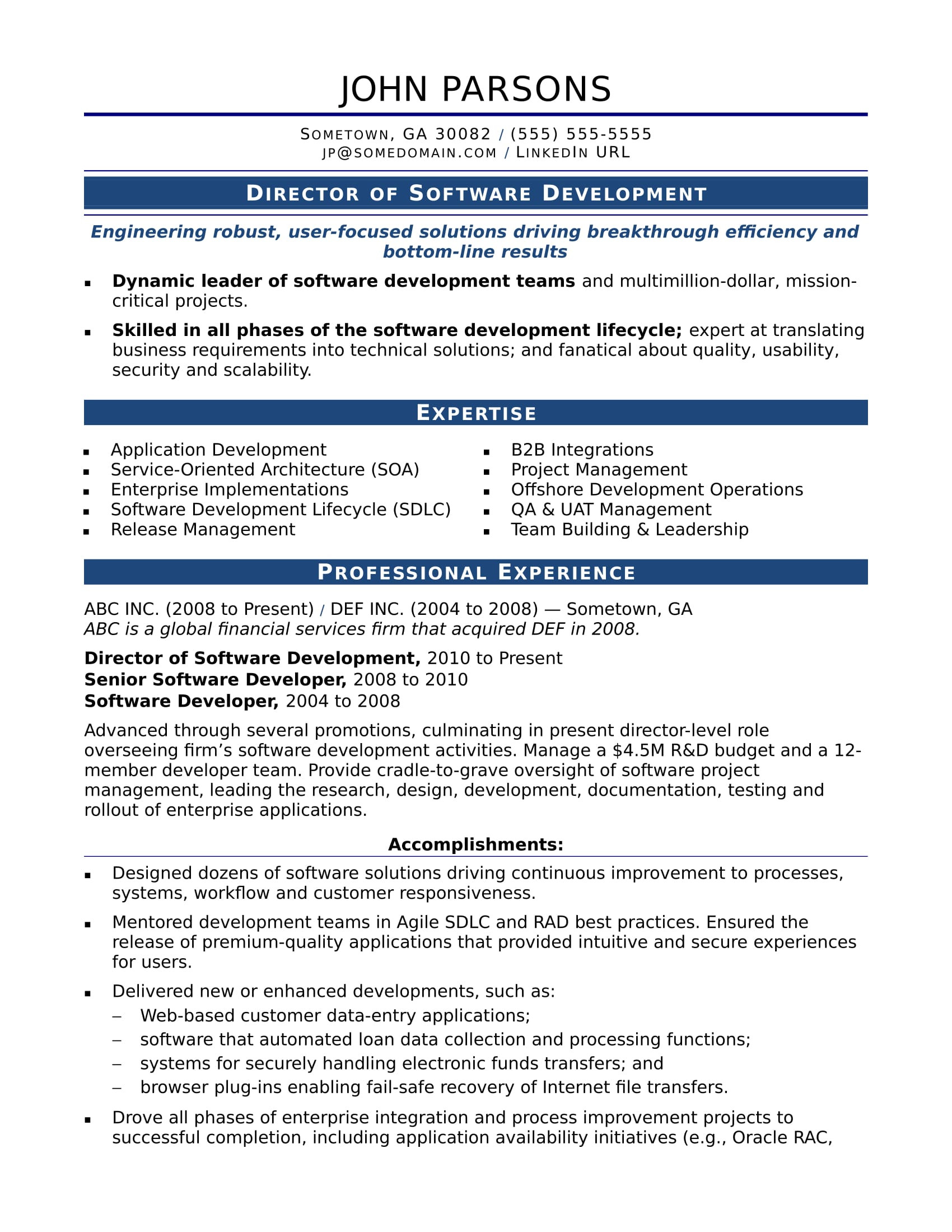 Sample Resume format for Experienced software Developer Sample Resume for An Experienced It Developer