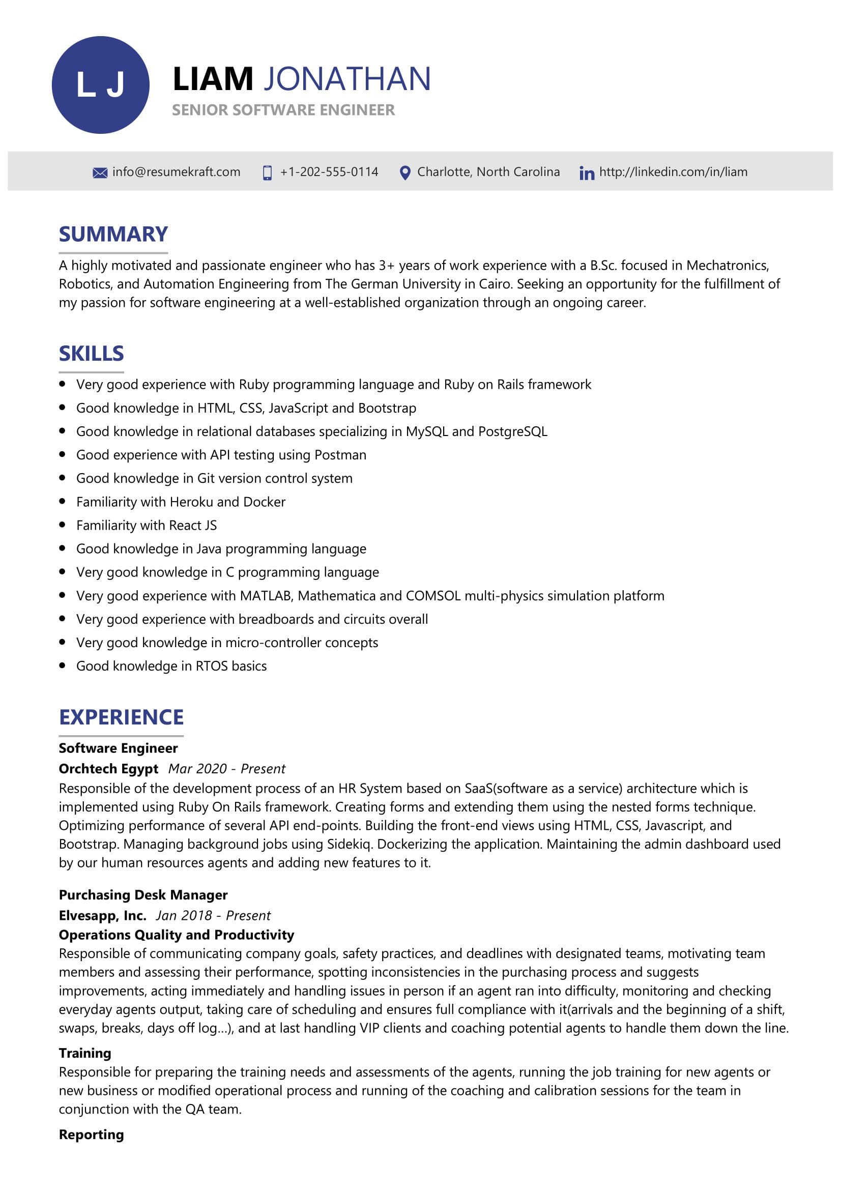 senior software engineer resume sample