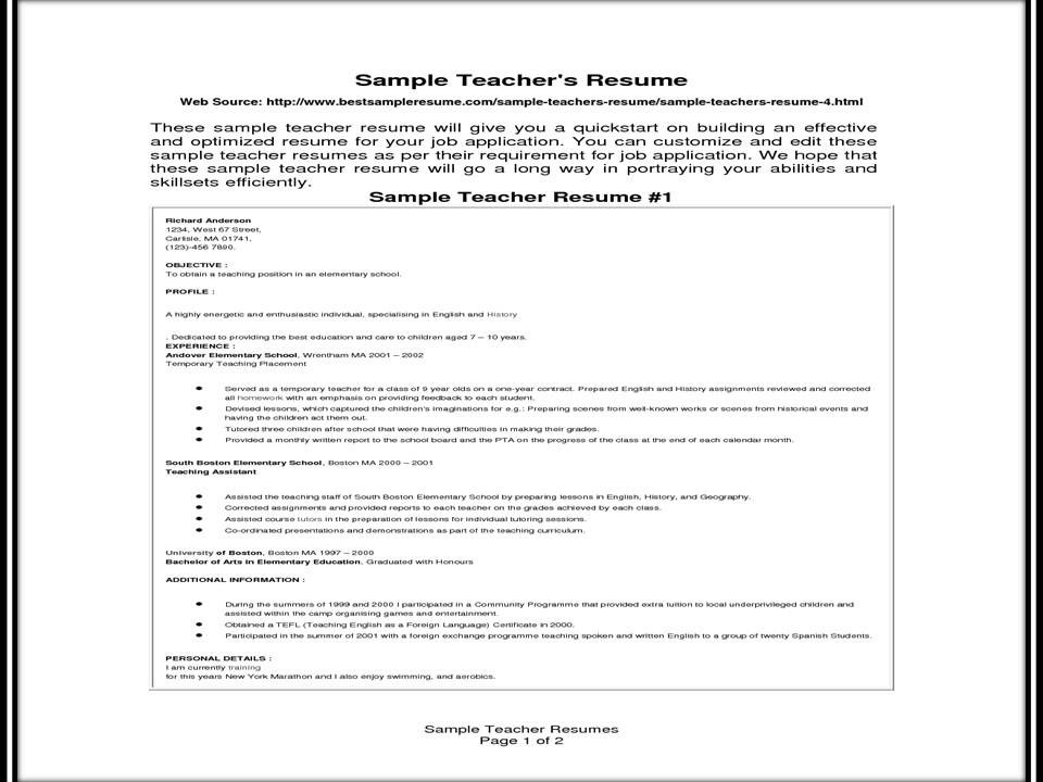 experienced teacher resume