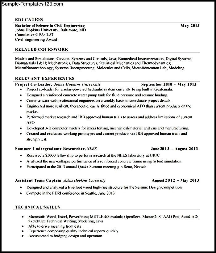 fresher civil engineer resume