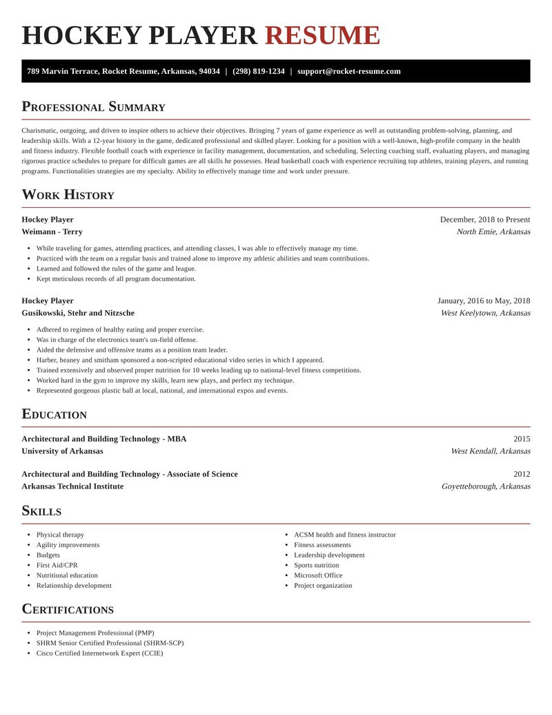 hockey player fast resume writer examples