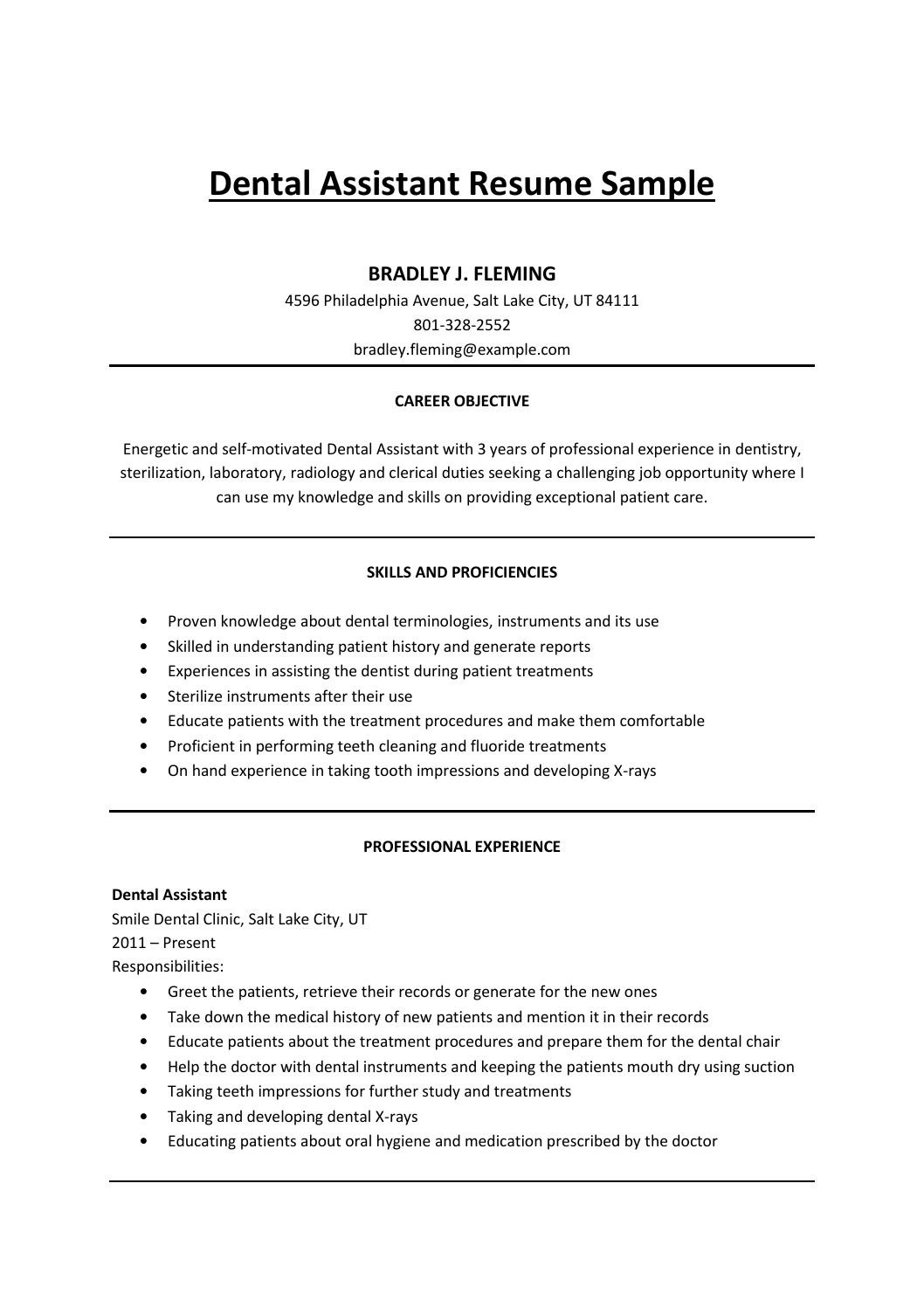 dental assistant resume sample