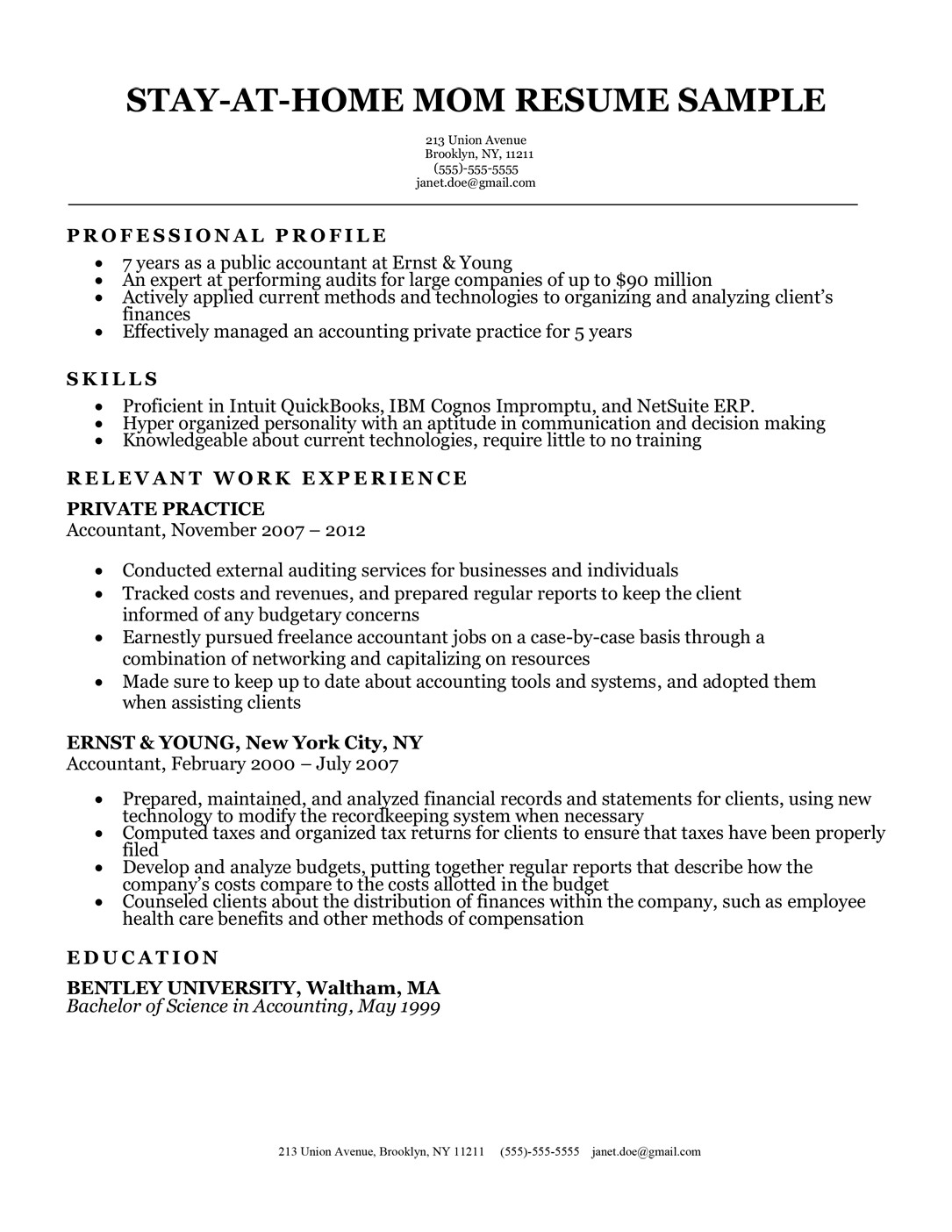 stay at home mom resume sample