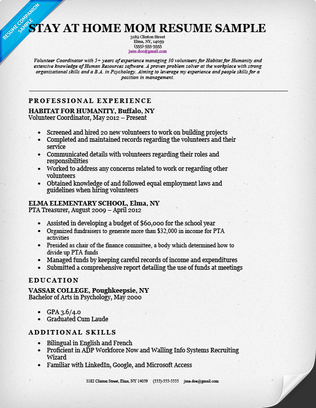 stay at home mom resume sample