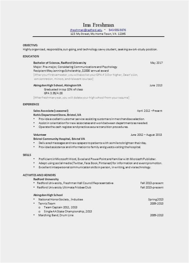 student resume for college application