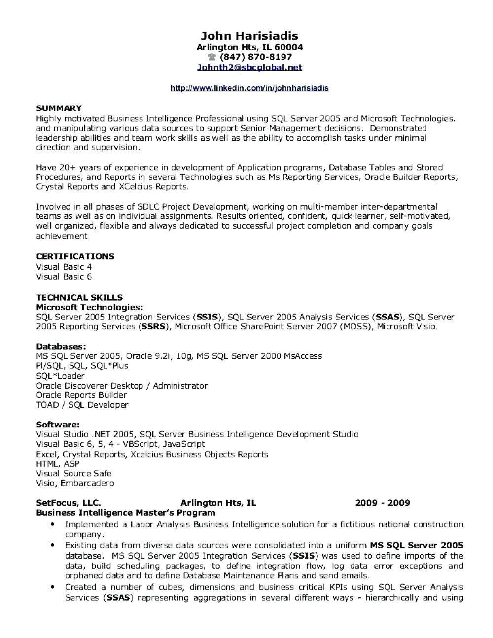 sql database administrator resume