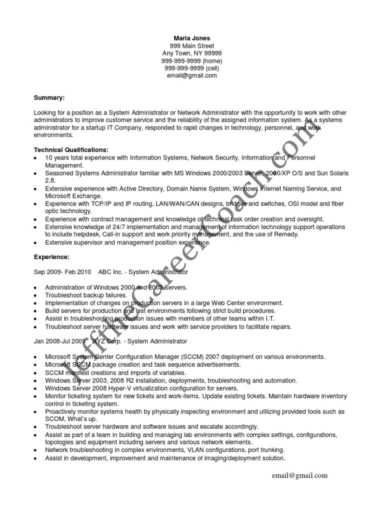 Windows System Administrator Sample Resume 2 pdf
