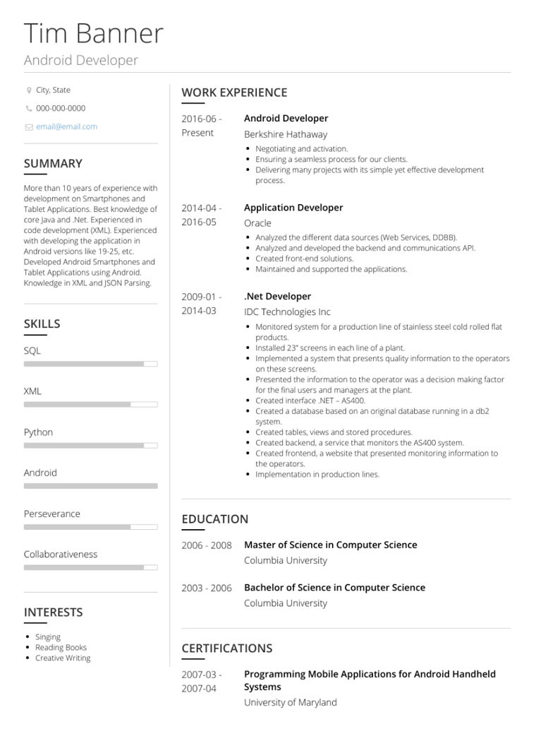 android developer resume tips and templates
