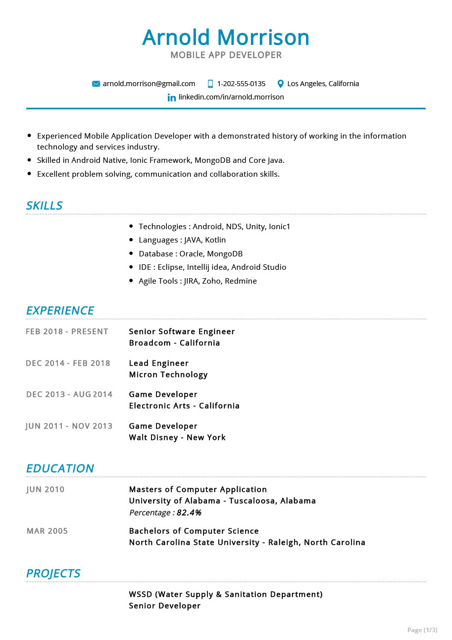 mobile app developer resume example