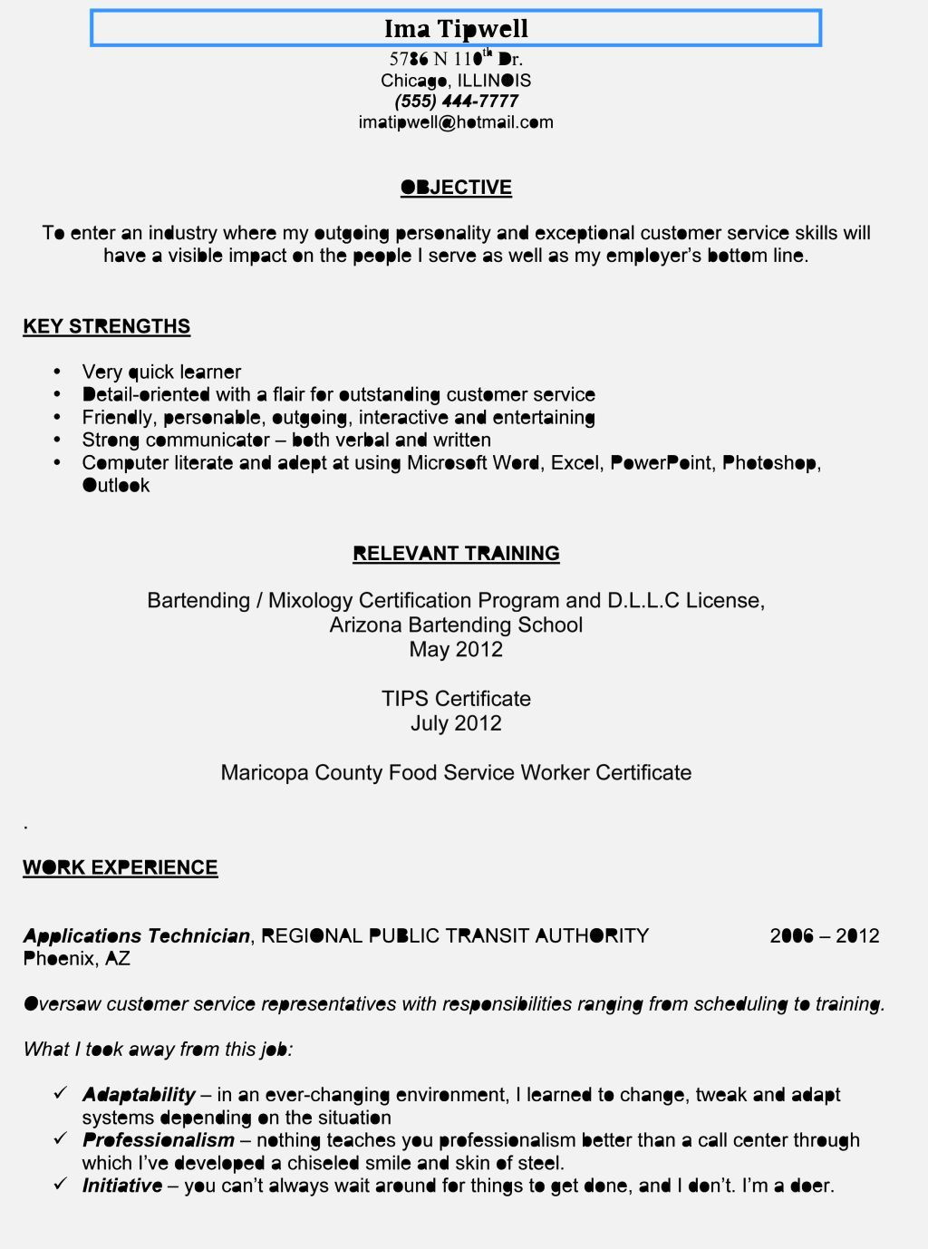 Bartending Resume Templates with No Experience Bartender Resume No Experience Resume Template Resume Objective …