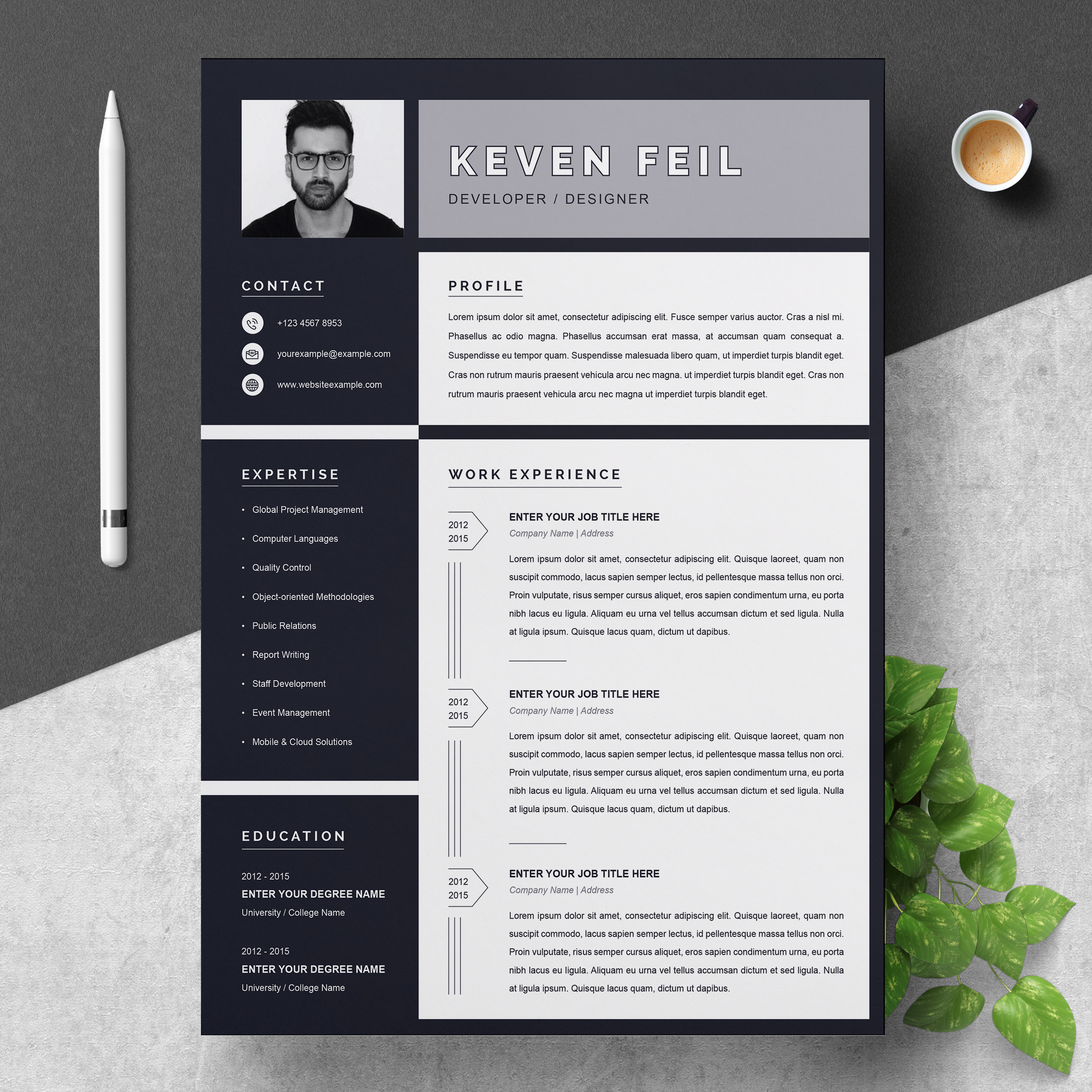 resume cv template black white