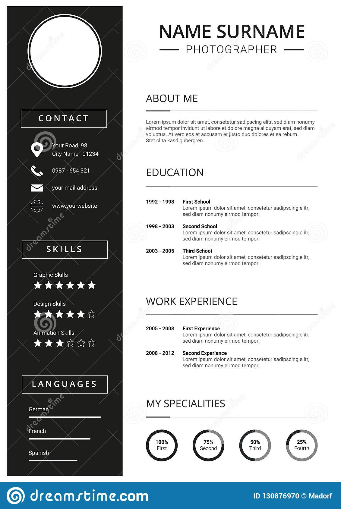 minimal resume cv template clean black white design curriculum vitae icons image