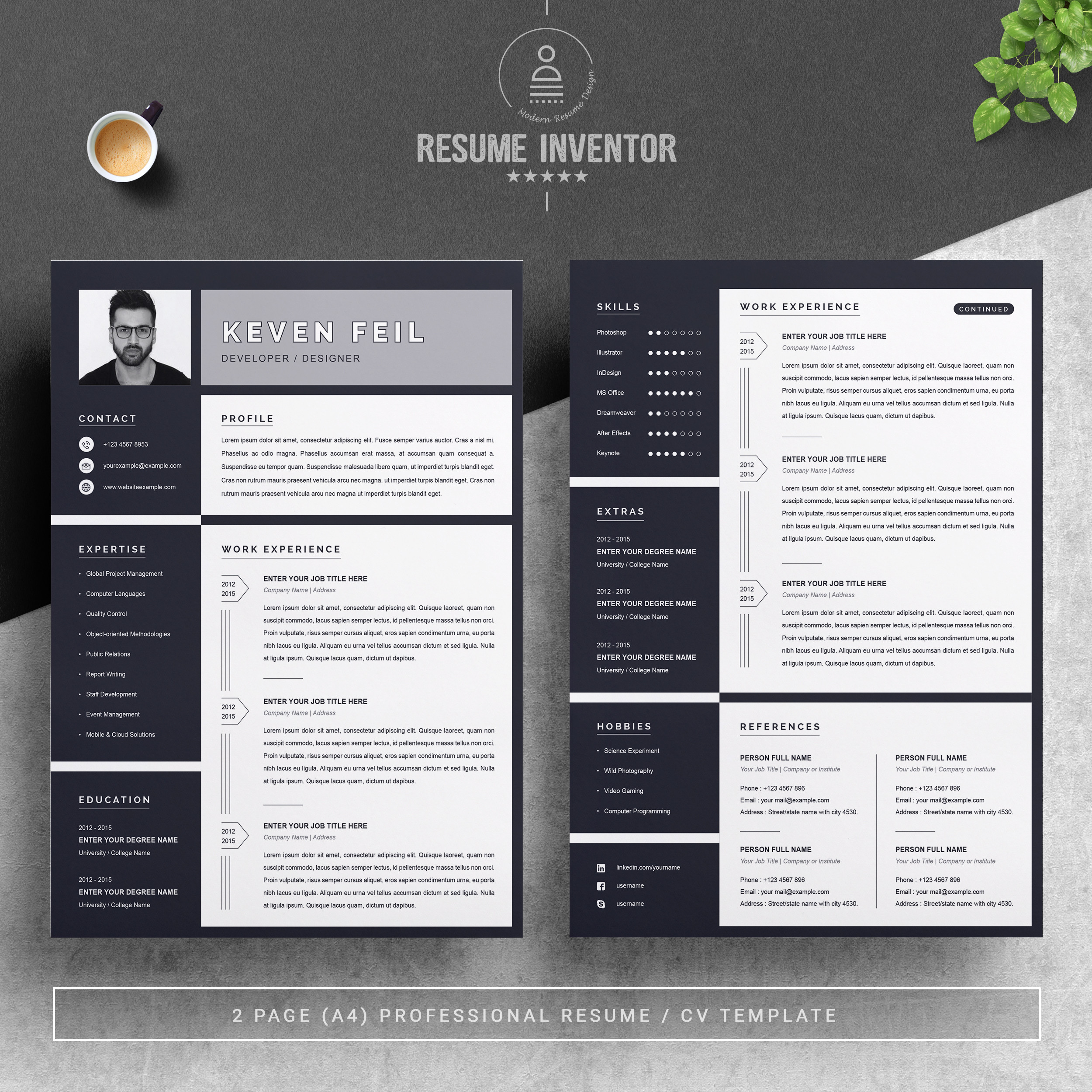 resume cv template black white