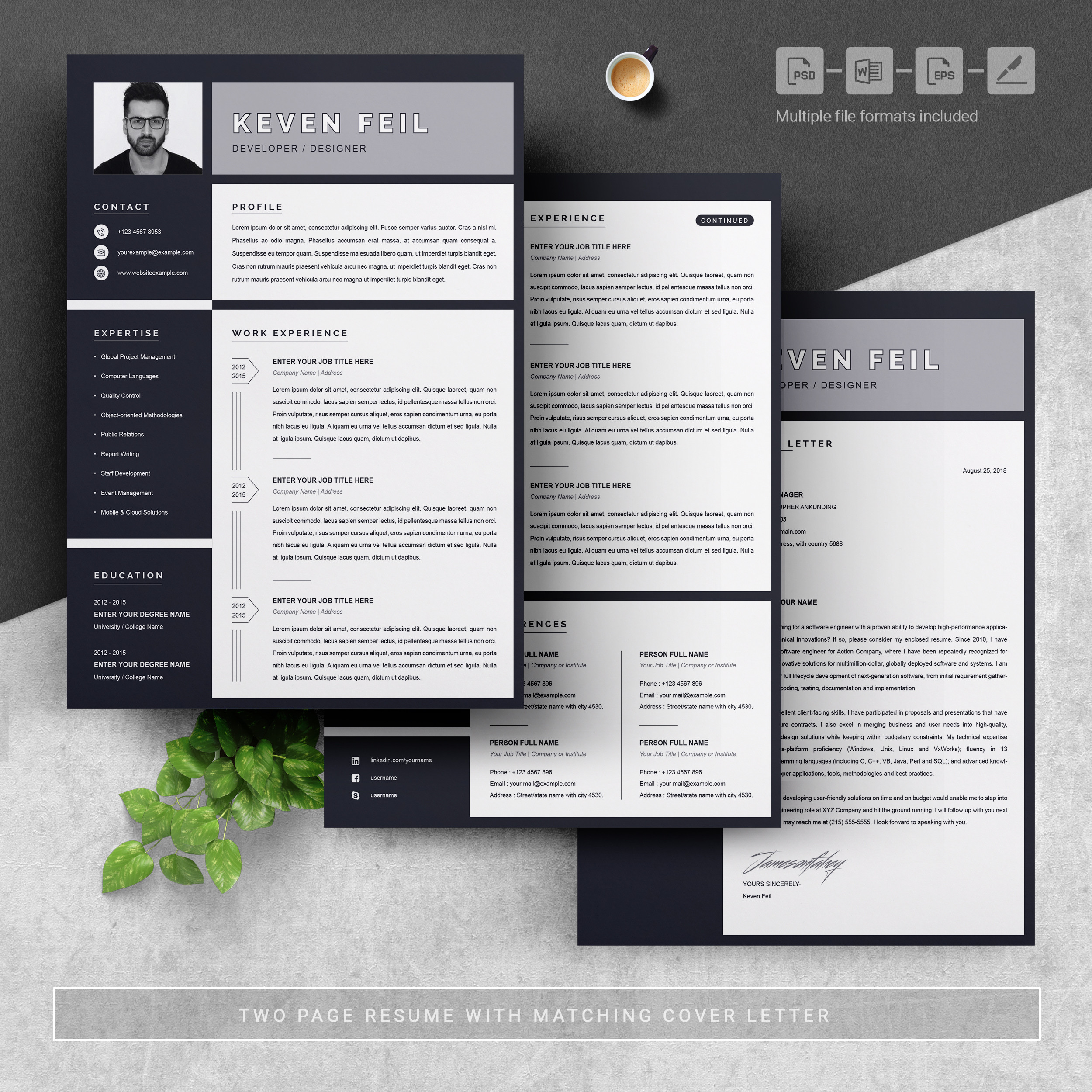 resume cv template black white