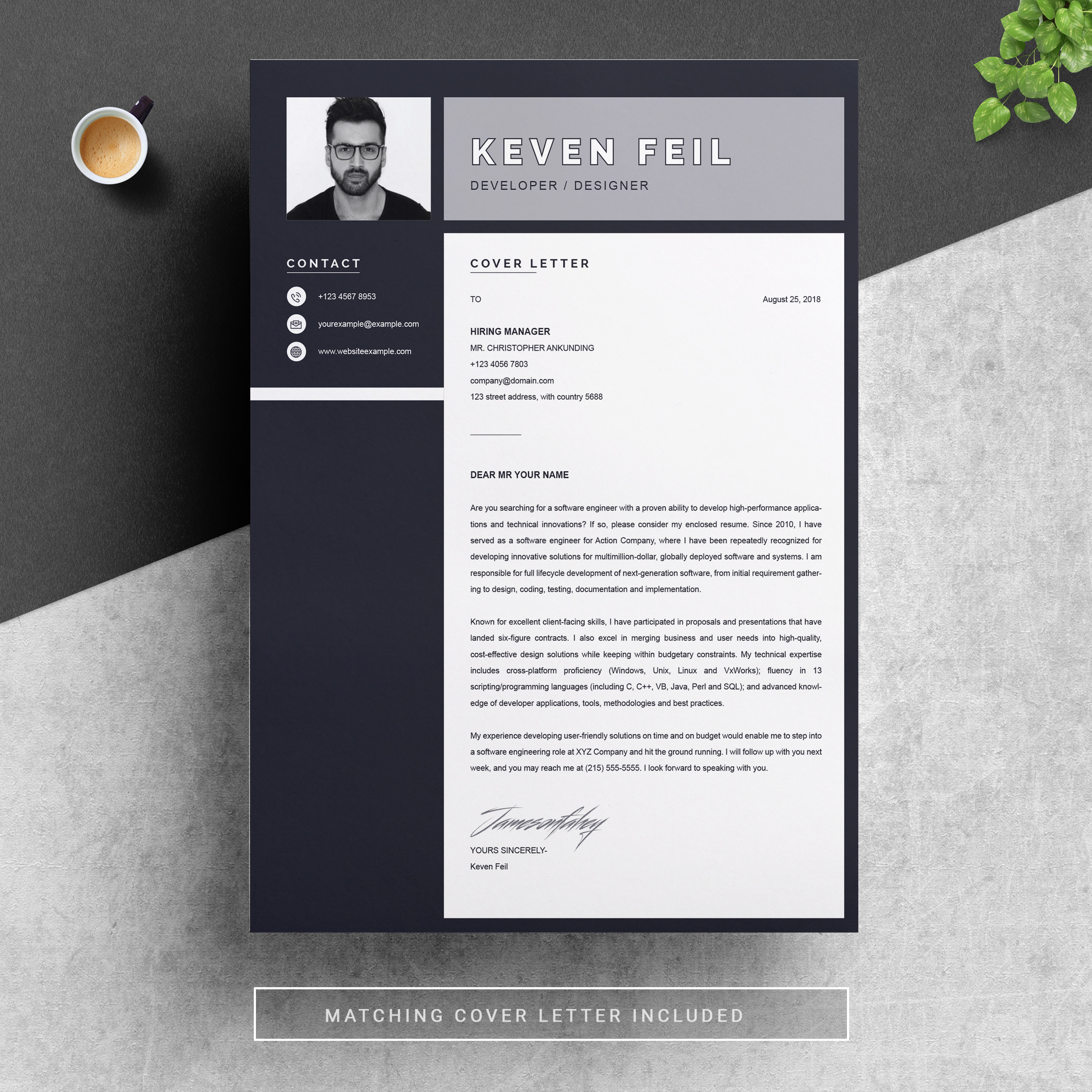 resume cv template black white