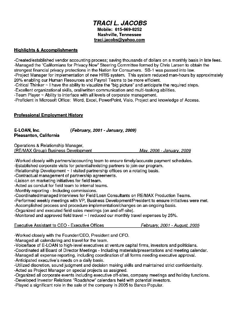 c level executive assistant resume