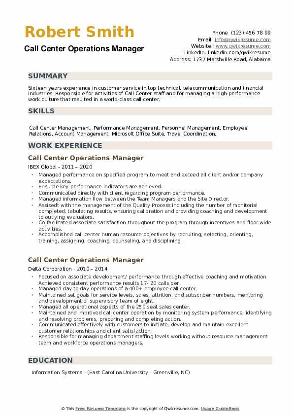 call center operations manager