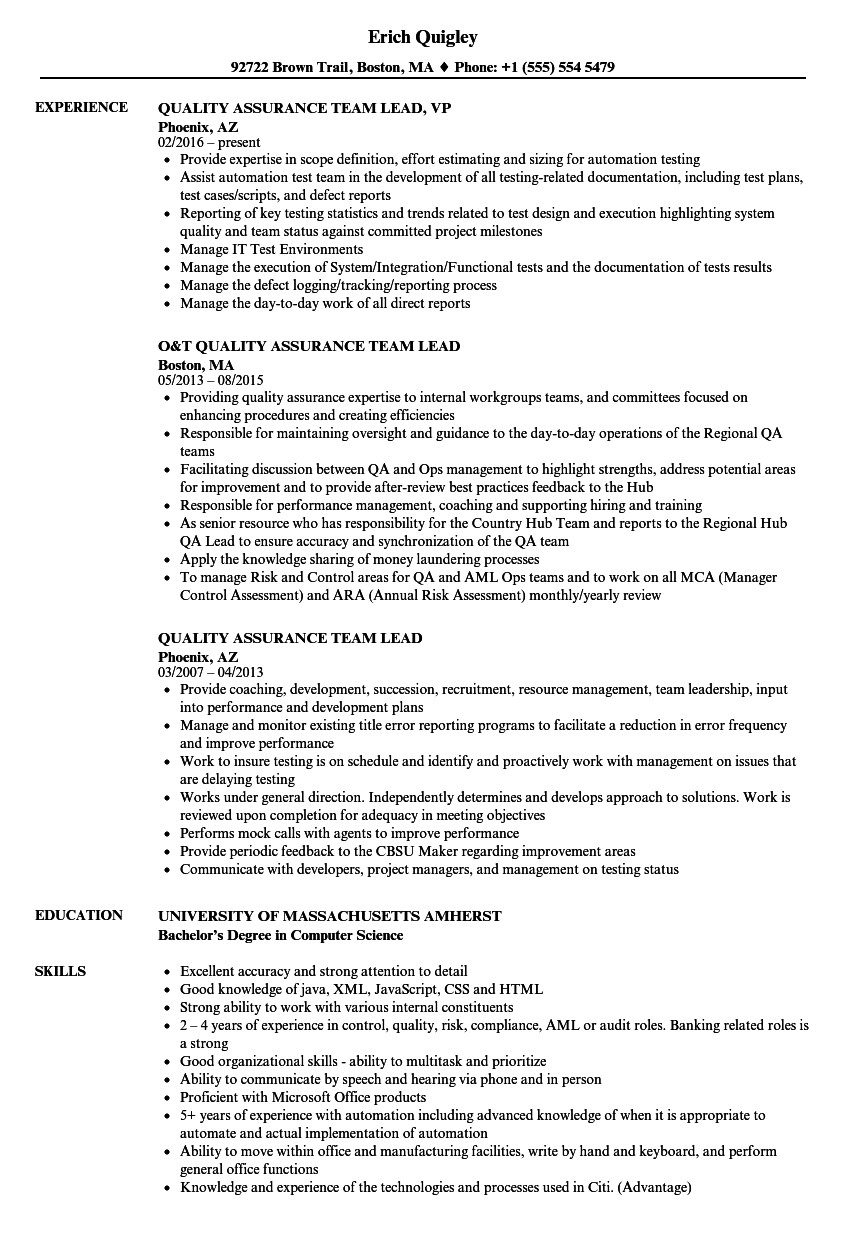 call center resume for quality analyst