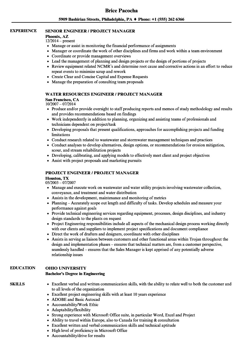 engineer project manager resume sample