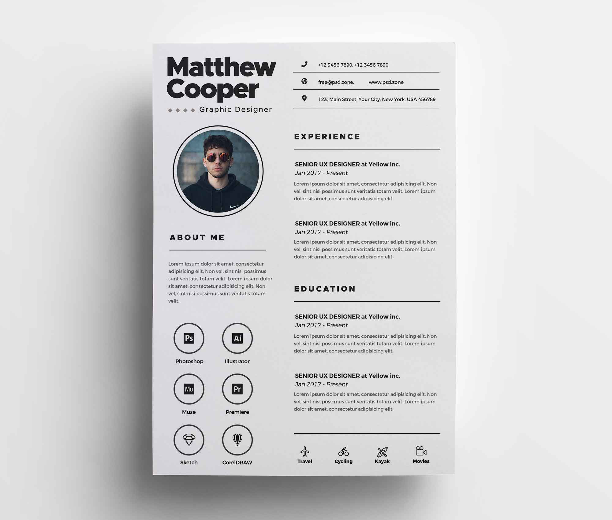 free clean cv template psd