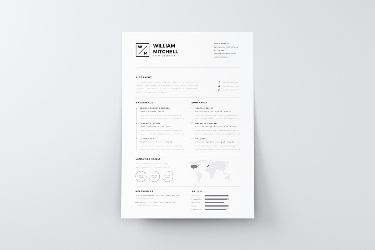 free minimalistic and clean resume template